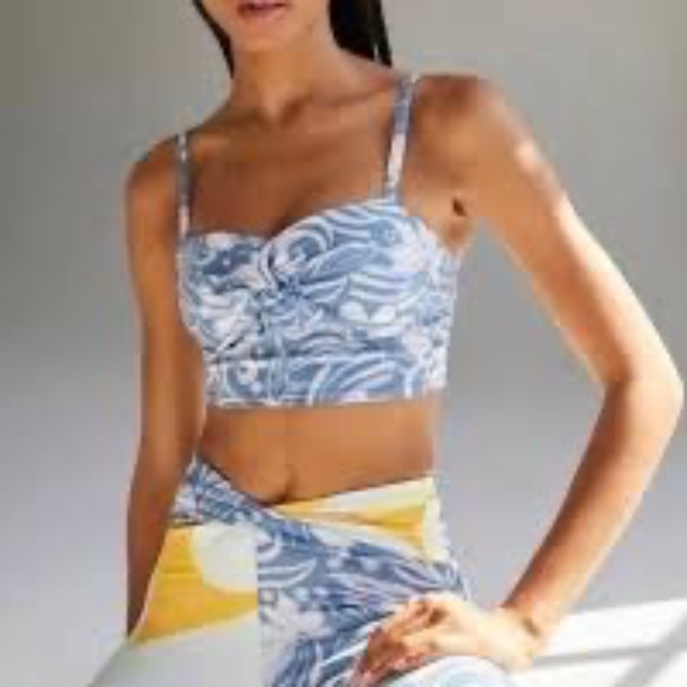 Free People‎ Movement Double Take Sky Blue.White Cropped Top Sz M